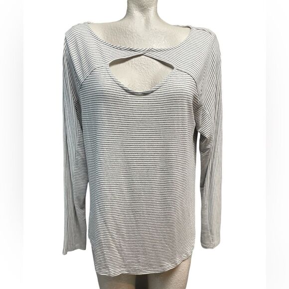 Soft Surroundings | Striped Grey & White Hyacinth Top Size Large - Picture 1 of 5
